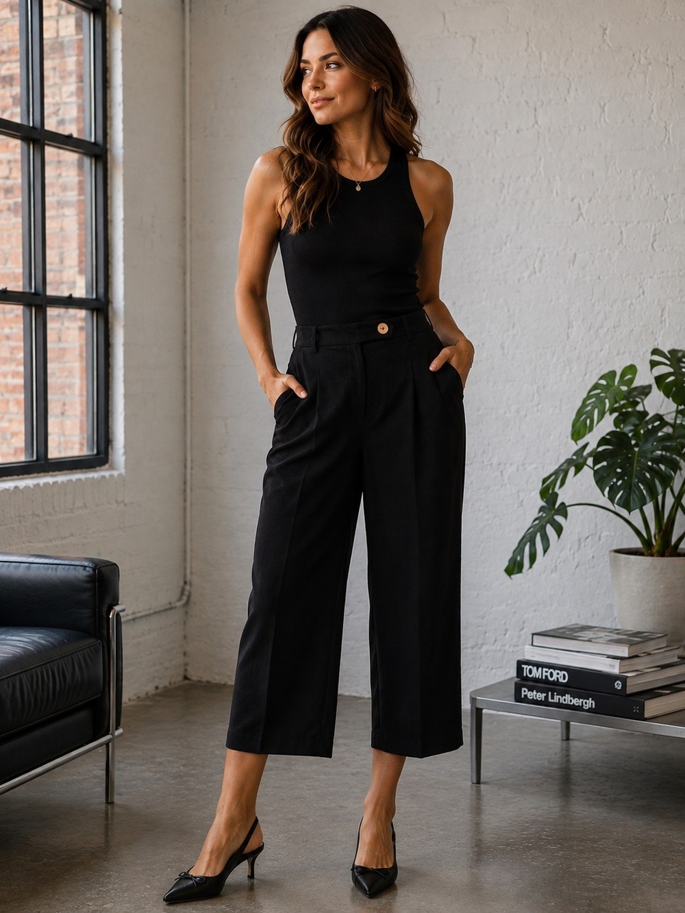 Jules & Leopold Black High-Rise Wide-Leg Cropped Pants